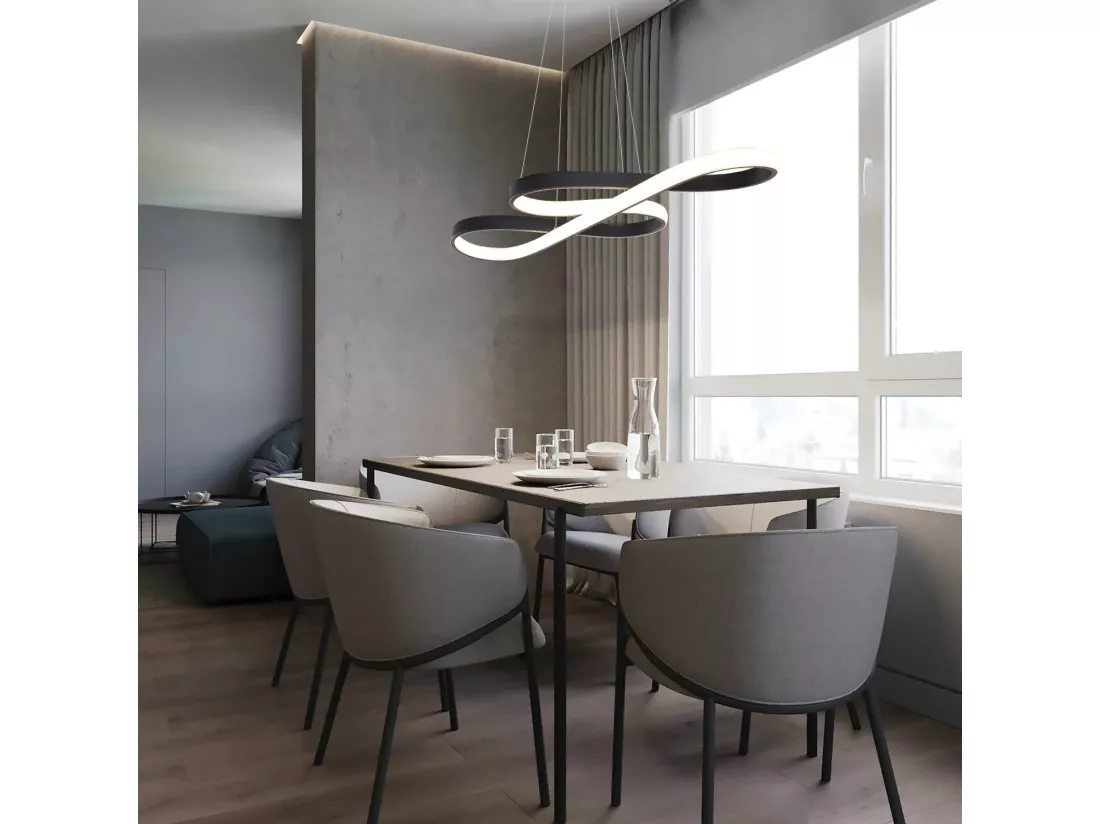 NETTLIFE Suspension LED Silicone Noir Diam.75cm Dimmable avec Télécommande Design Moderne pour Salle à Manger Étude Salon Cuisine Bureau 47W