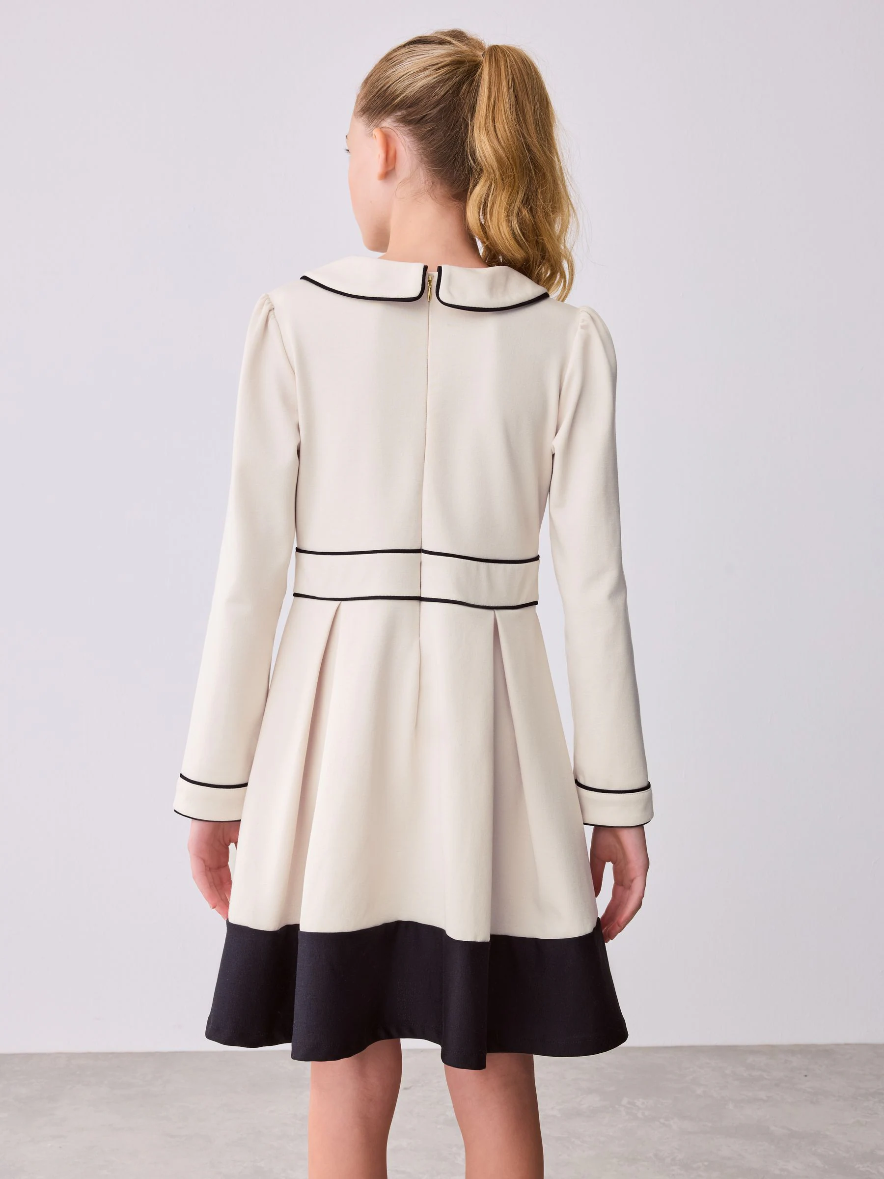 Crème - Baker by Ted Baker Bow Collar Pleated Ponte Dress