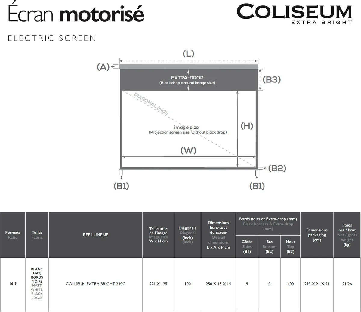 Lumene Coliseum Extra Bright UST 240C (16:9) Écrans de projection électriques