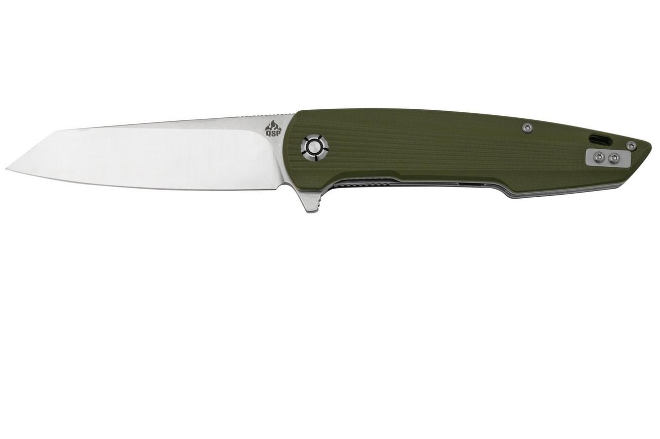 QSP Knife Phoenix QS108-B1 Satin D2, Green G10, zakmes