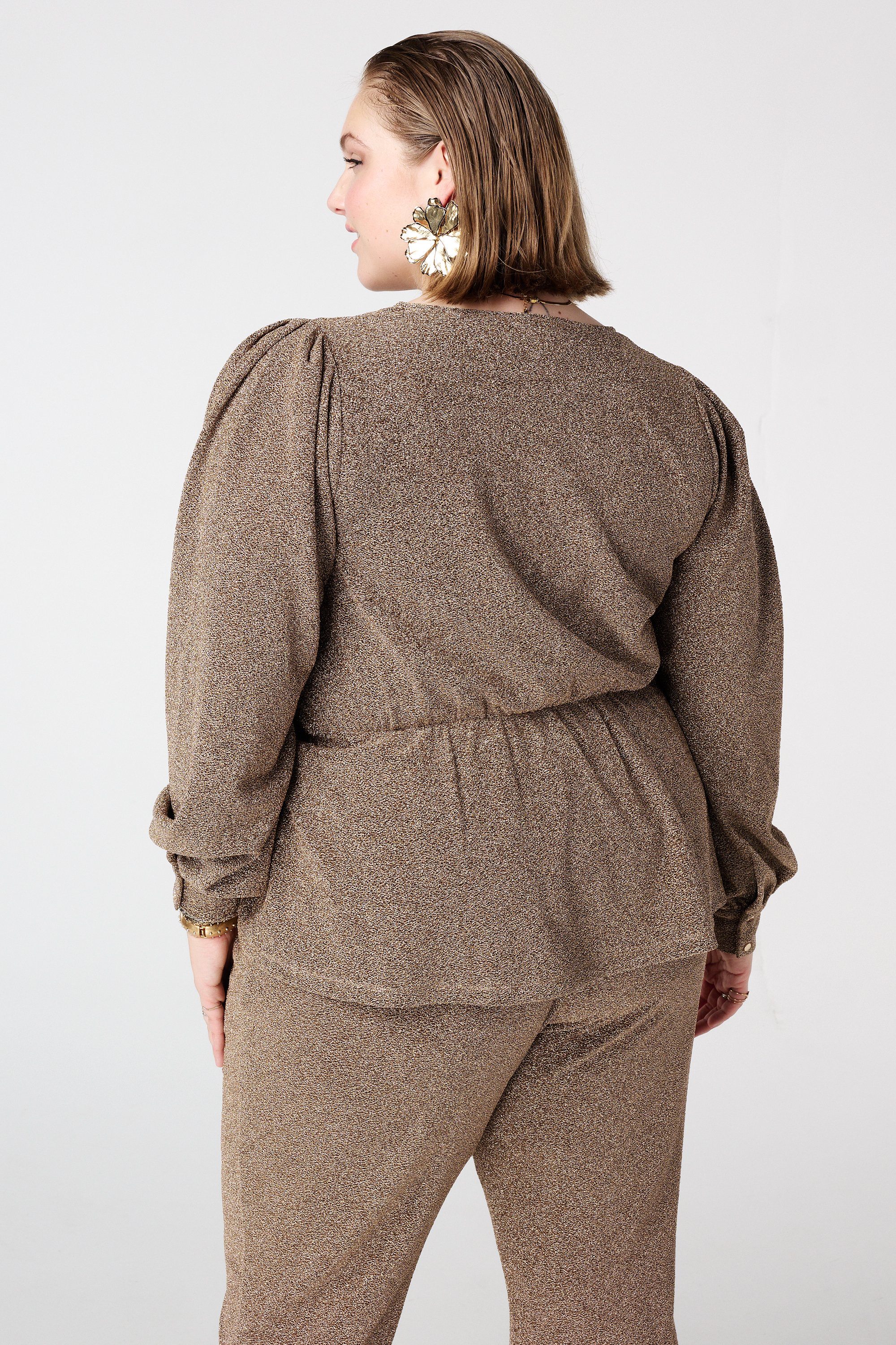 Glitter top met overslag look bronze
