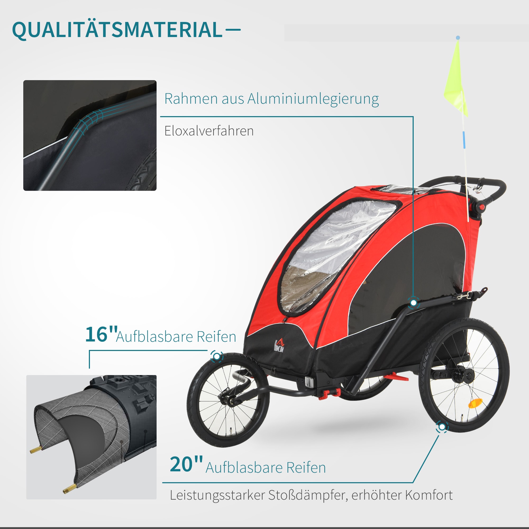 HOMCOM 2 in 1 Fahrradanhänger für 2 Kinder 150 x 85 x 107 (LxBxH)