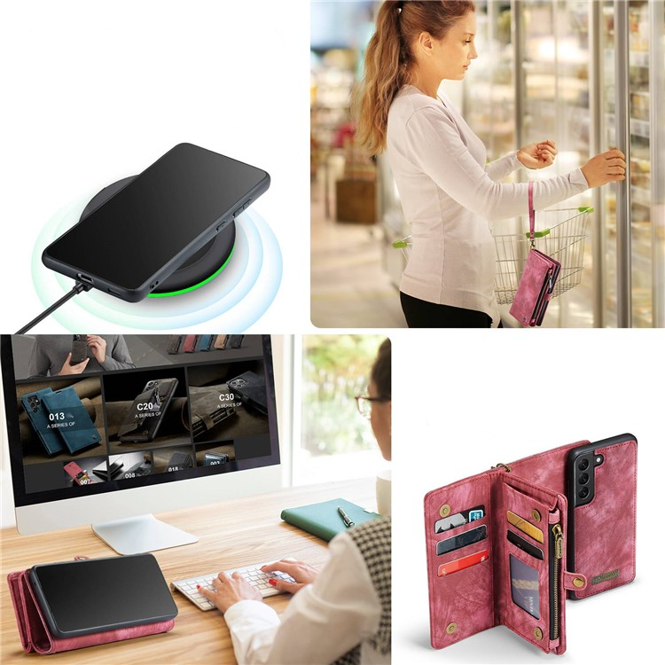 Samsung Galaxy S21 FE 5G 2in1 Leder Tasche   Magnet Hardcase Karten Etui - Rot