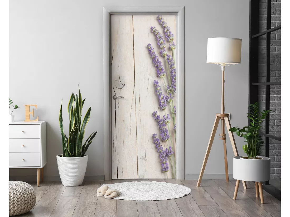 Stickers décoratifs pour portes intérieures - Lavande sur bois 95x205 cm