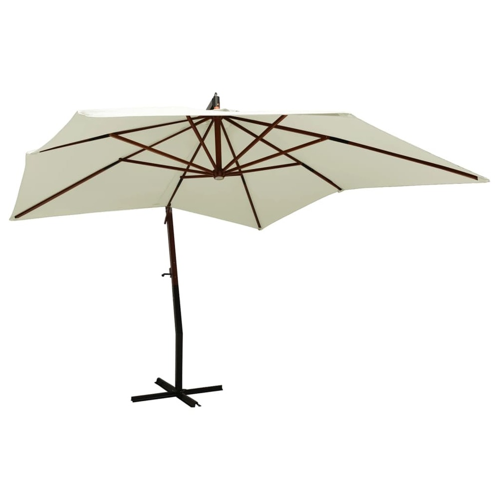 Parasol suspendu avec mât en bois 300 cm blanc sable