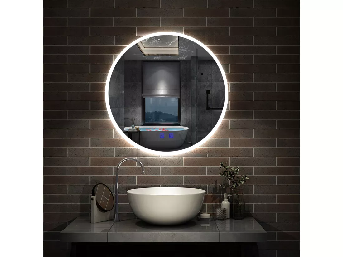 Miroir de Salle de Bain rond LED 60cm avec Bluetooth+Anti-buée+3 Couleurs+Dimmable Aica