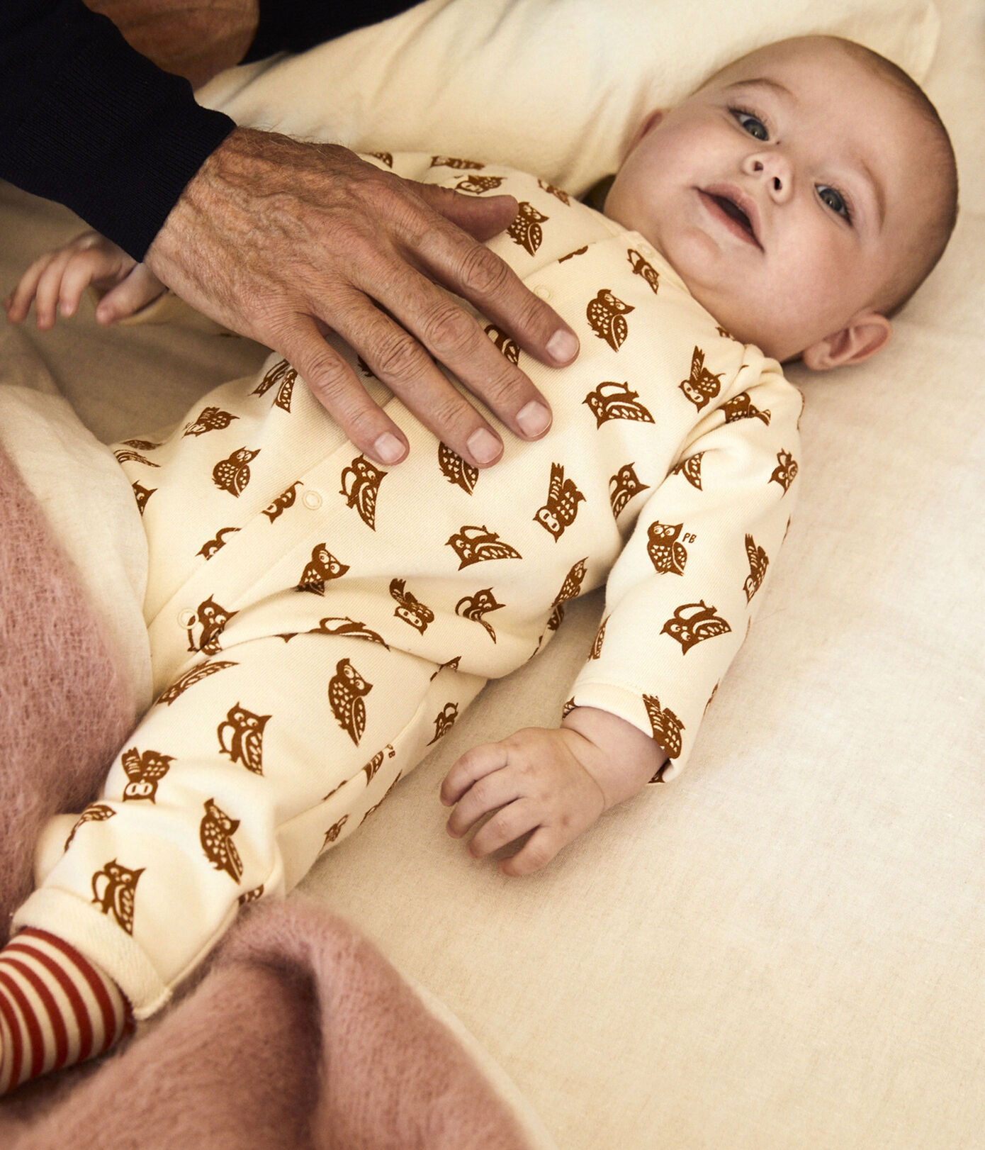 Combinaison longue imprimée hiboux bébé en coton