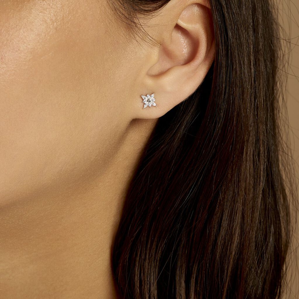 Boucles D'oreilles Puces Eclat Argent Blanc Oxyde De Zirconium