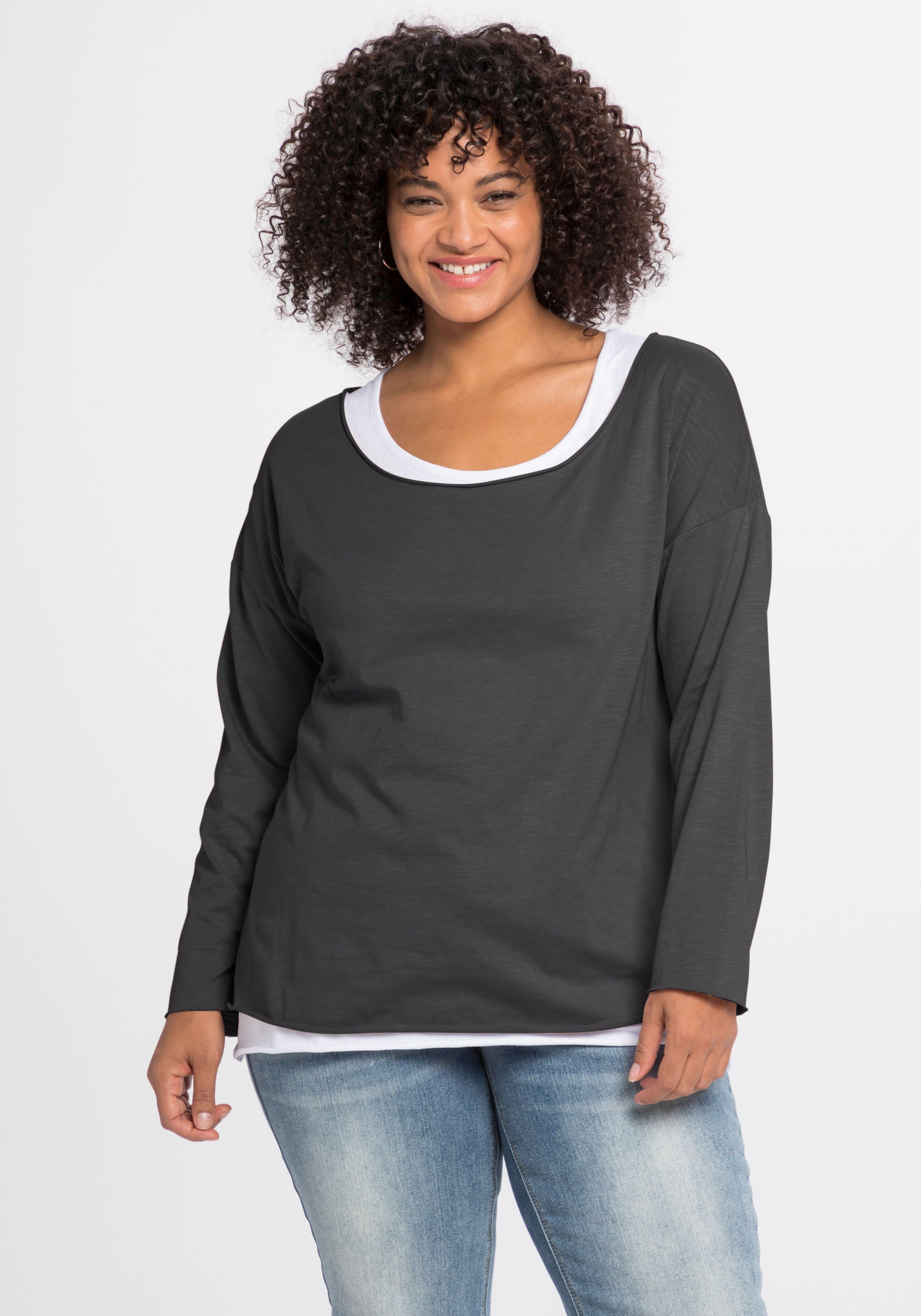 Langarmshirt im Layeringlook, mit Rollkanten