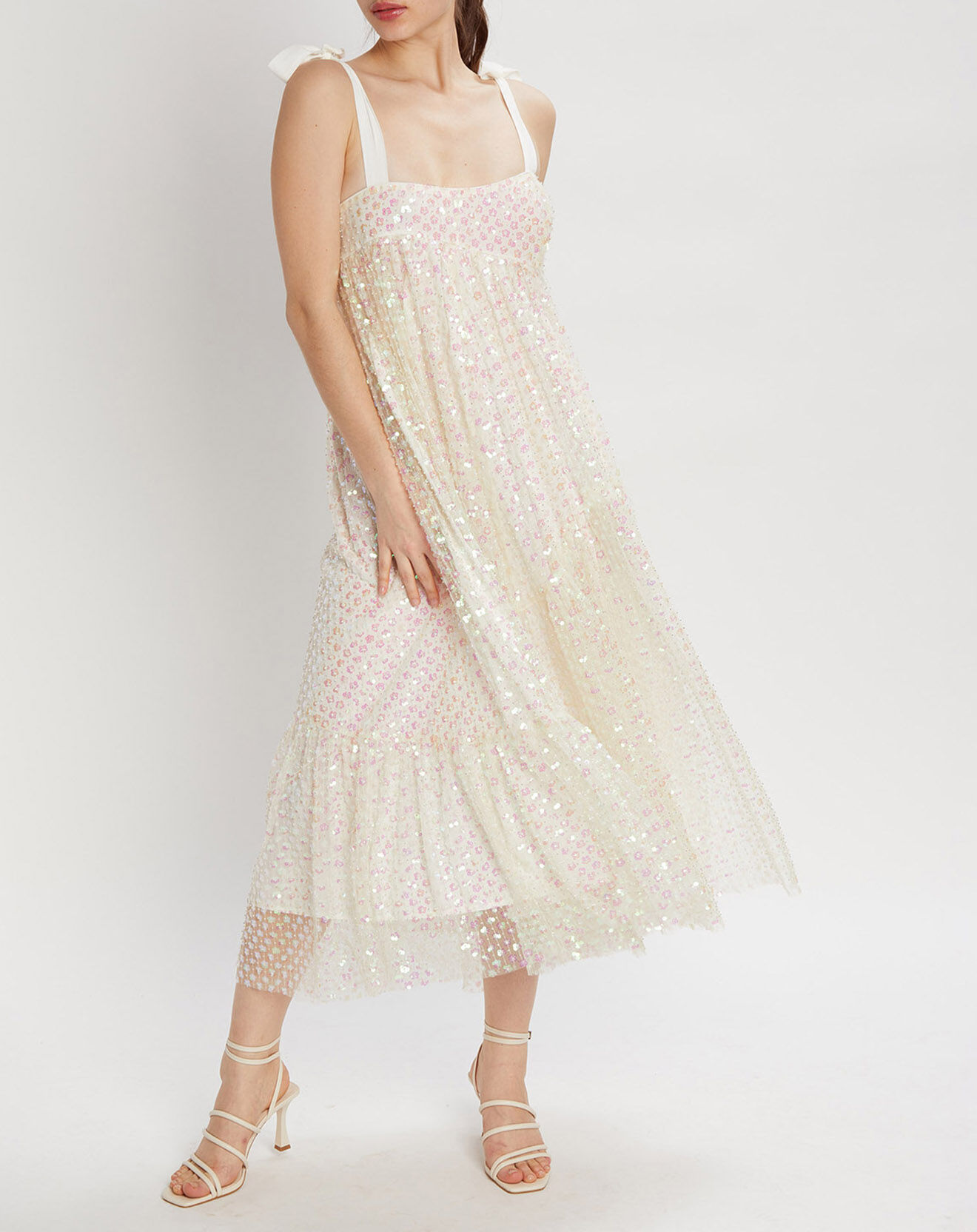 Manoush Robe longue brodée Baby Flower écru/rose