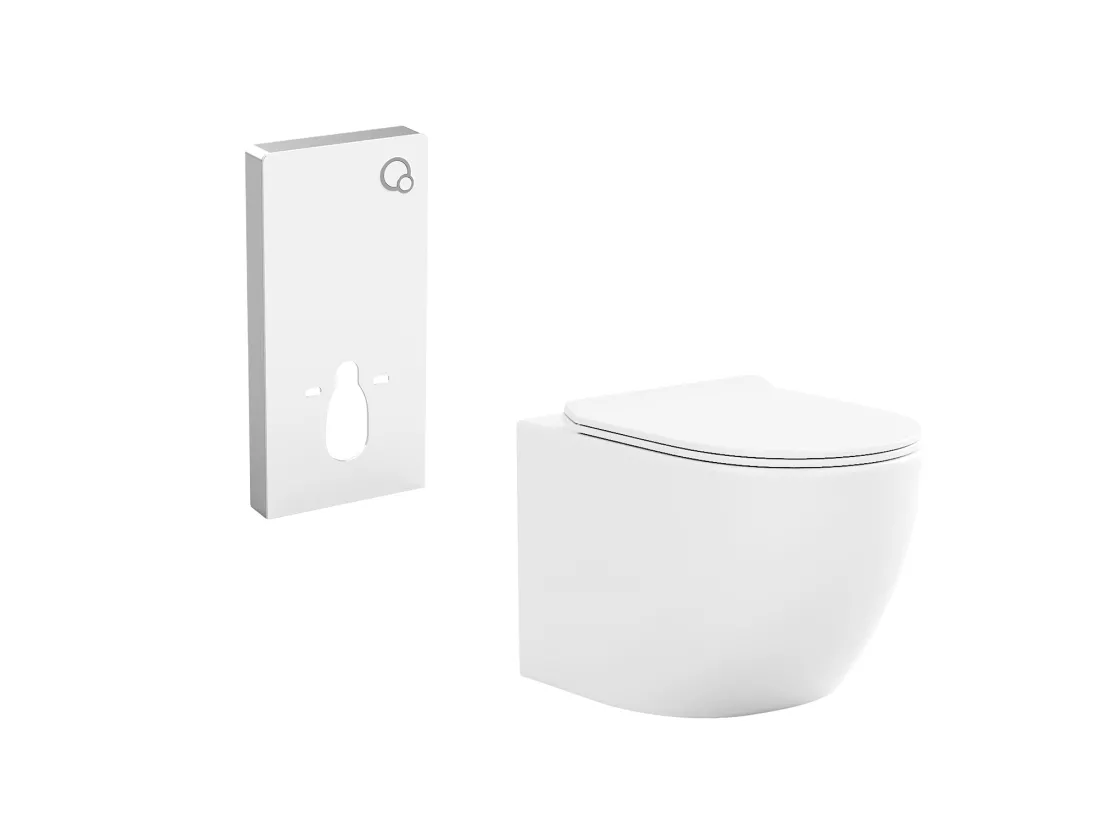 Pack WC suspendu avec bâti-support décoratif - Blanc brillant - JAVOINE