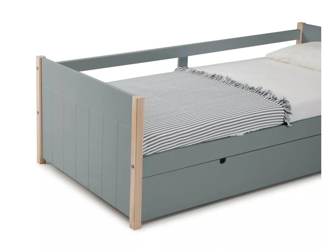 Lit gigogne 2 x 90 x 190 cm - MDF, pin et métal - Vert et naturel - MAREKI