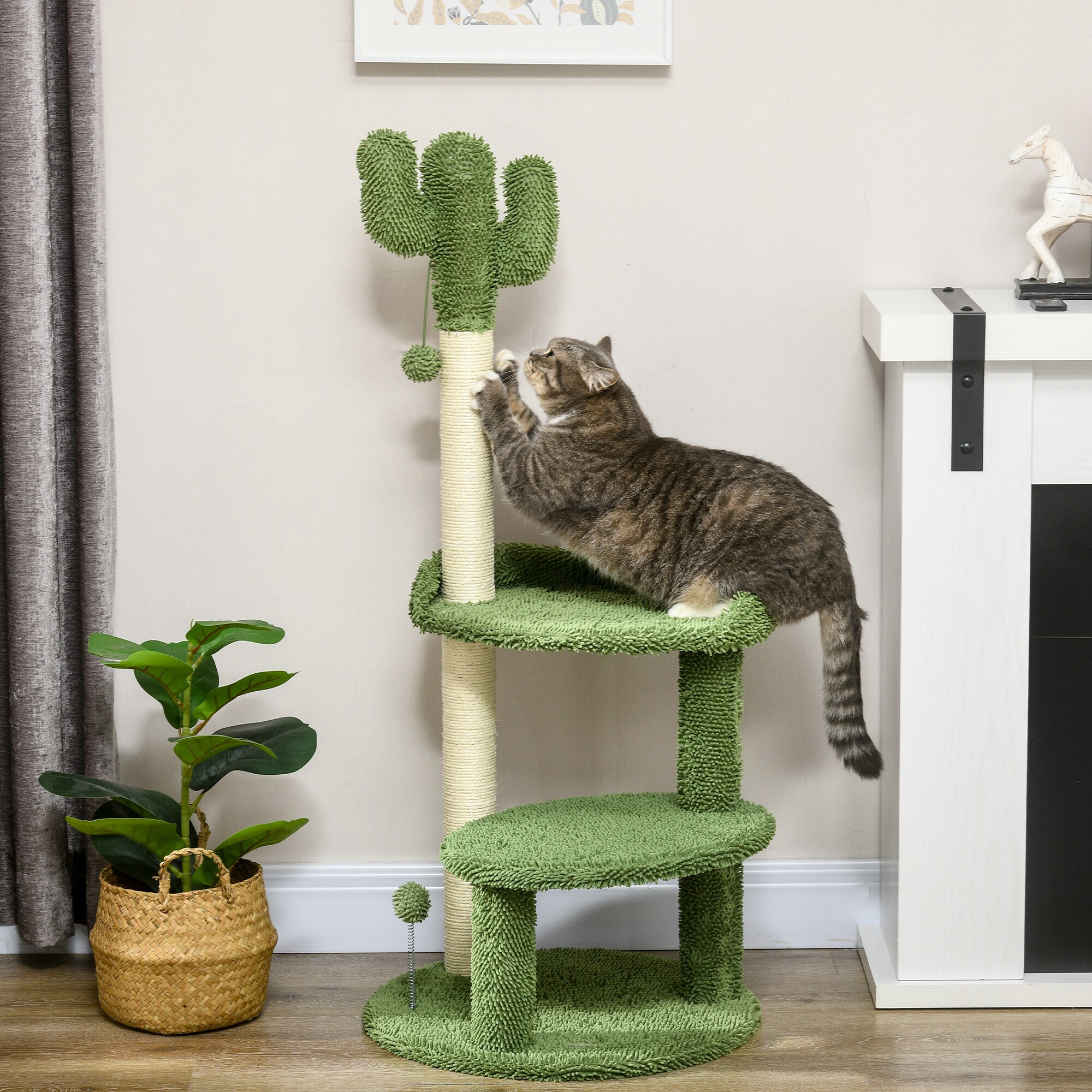 PawHut Kratzbaum in Kaktusform grün 49L x 49B x 111H cm