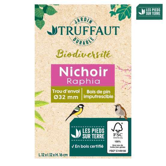 Nichoir Raphia pour oiseaux du jardin - L.12 x l.12 x H.16 cm