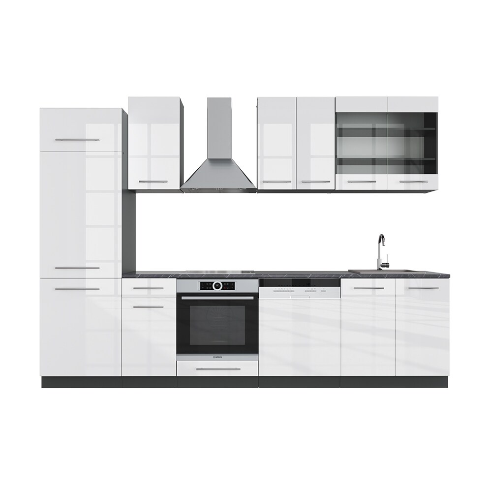 Vicco Küche Fame-Line 300 cm Küchenzeile Küchenblock Einbau Weiß Hochglanz