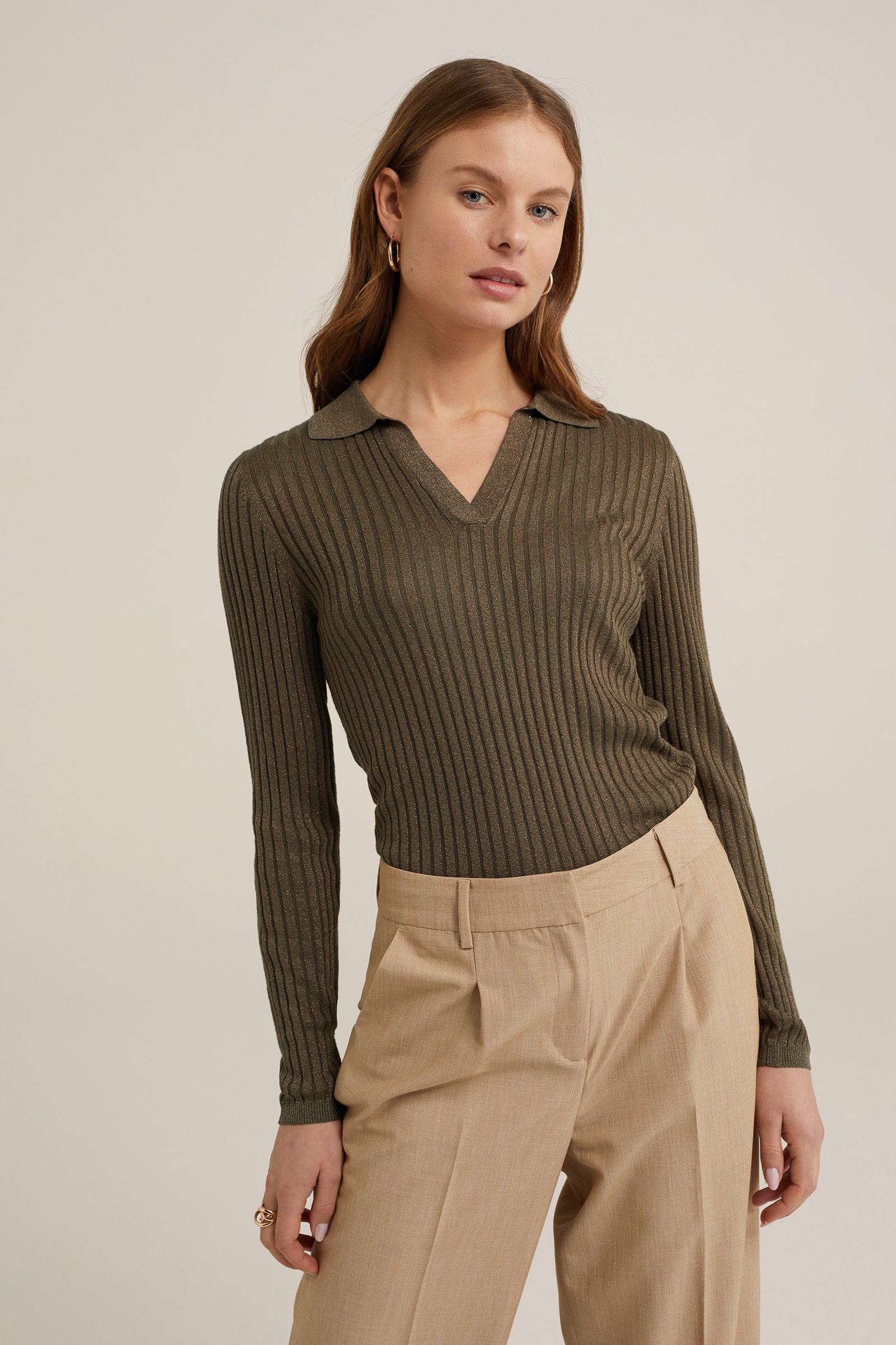 top met glittergaren WE Fashion Khaki
