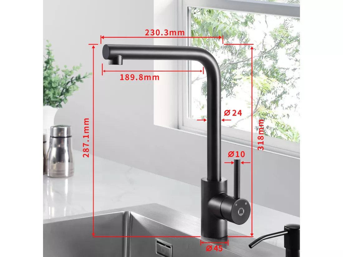 Cecipa max Mitigeur de Cuisine en Inox Noir-Robinet de Evier Monocommande -Robinet Cuisine Eau Froide et Chaude avec Mousseur Démontable,EU Modèle