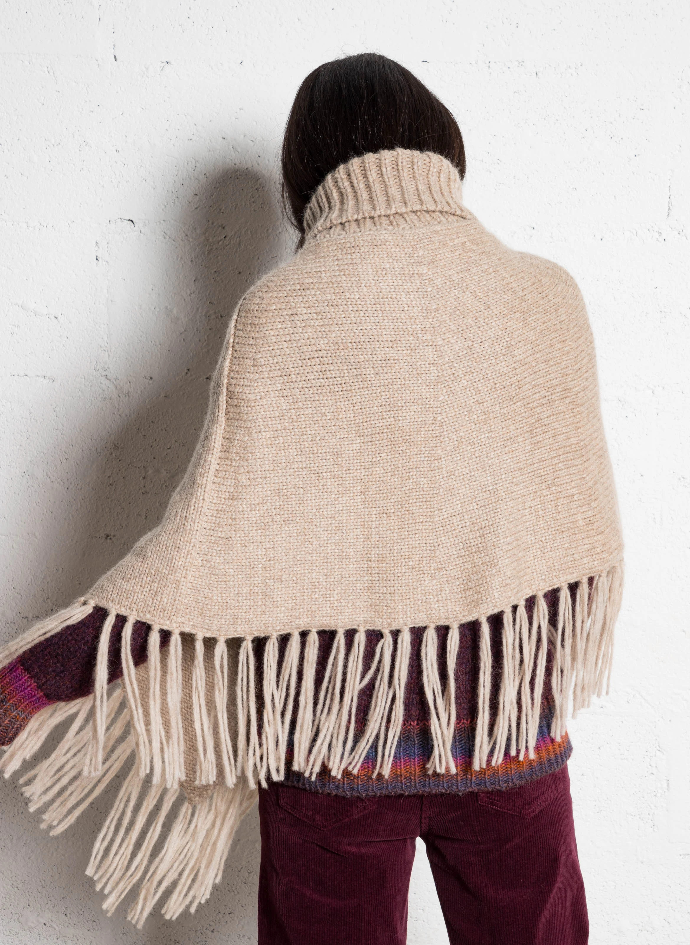 PASSION - Cape col montant en alpaga et laine mélangé | Beige