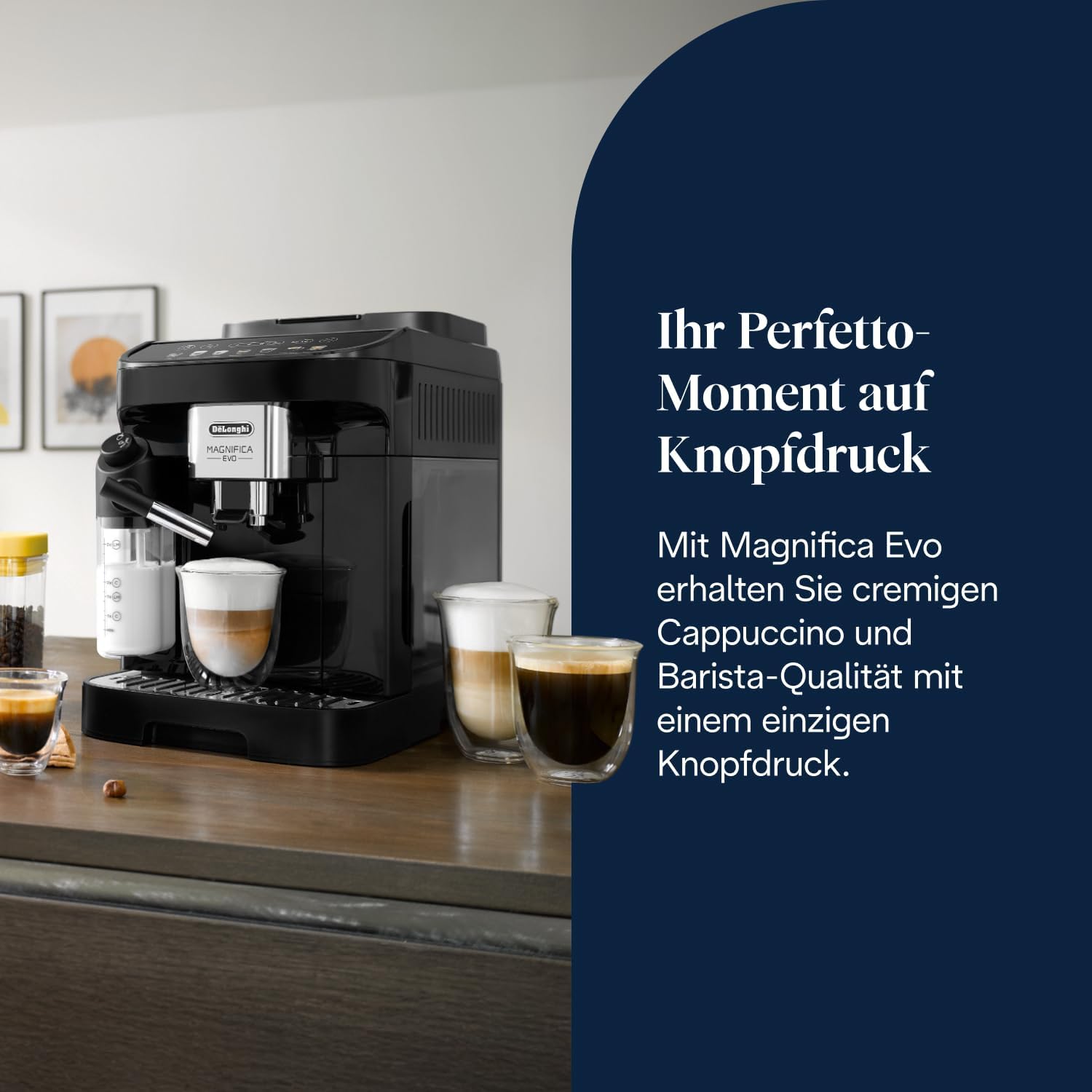 De'Longhi Magnifica Evo - Perfetto Kaffeevollautomat mit LatteCrema-Milchaufschäumer, 7 One-Touch-Getränke, Cappuccino, Espresso Kaffeemaschine, Soft-Touch-Bedienfeld, Schwarz (ECAM292.81.B)