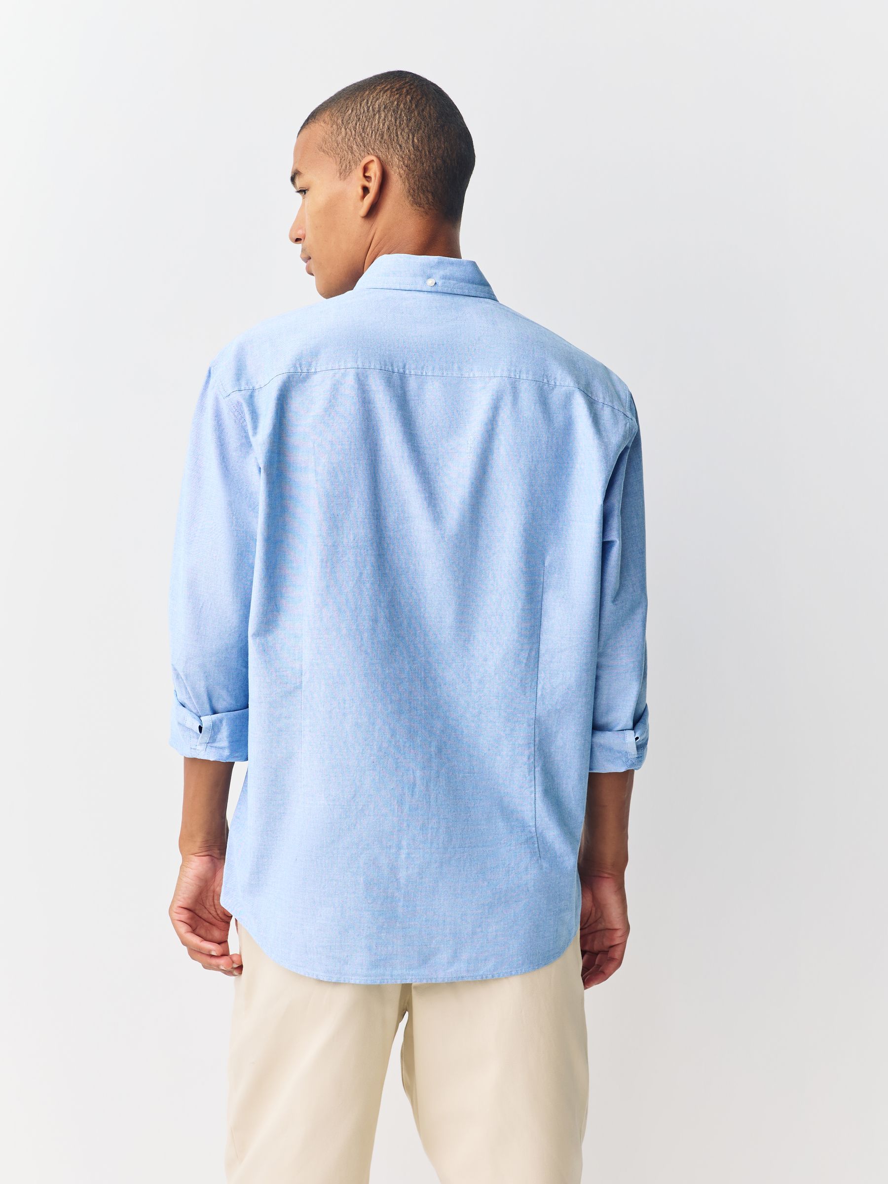 Lichtblauw - Slim Fit - Oxford-hemd met lange mouwen