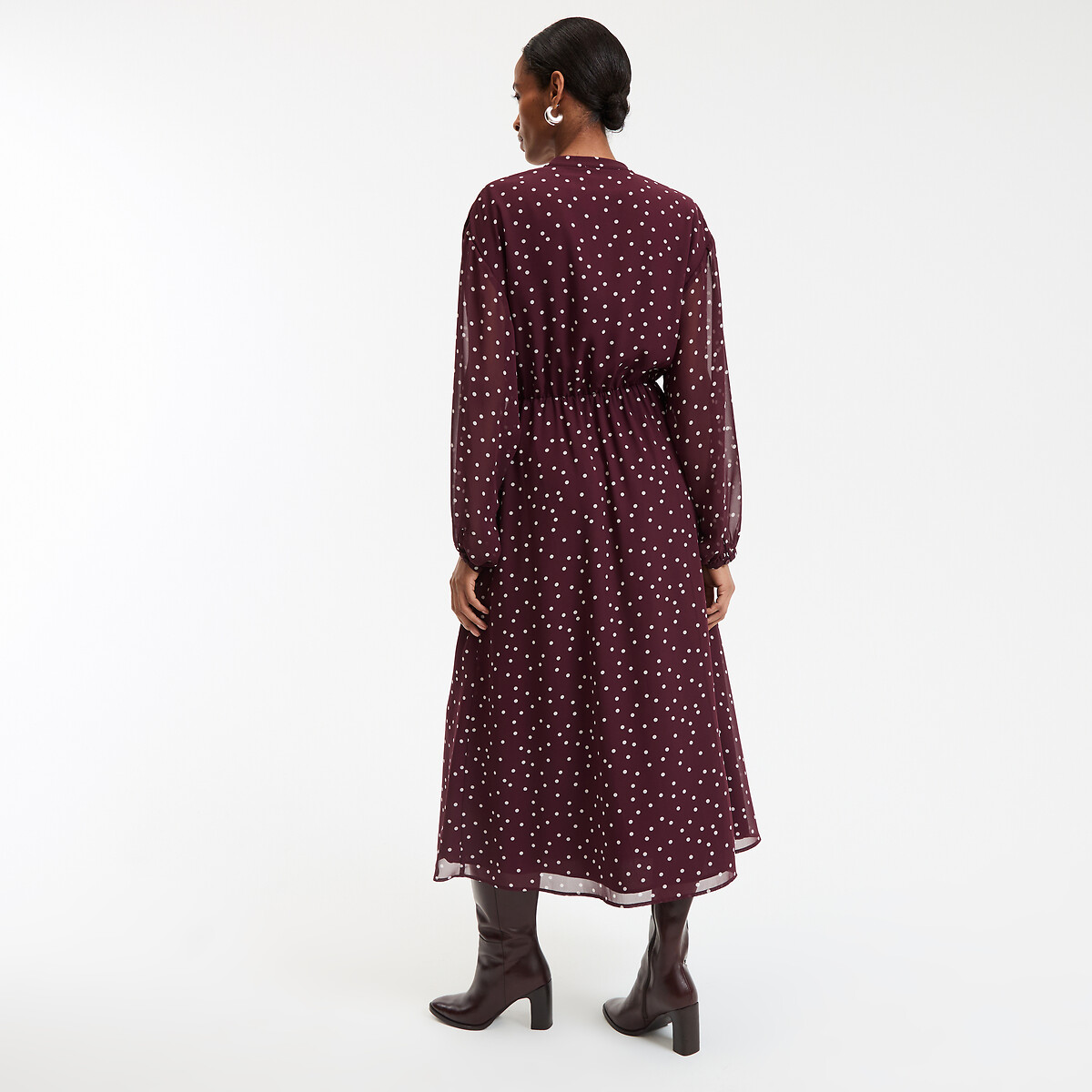 LA REDOUTE COLLECTIONS<br>Vestido envelope com estampa de bolinhas, longo