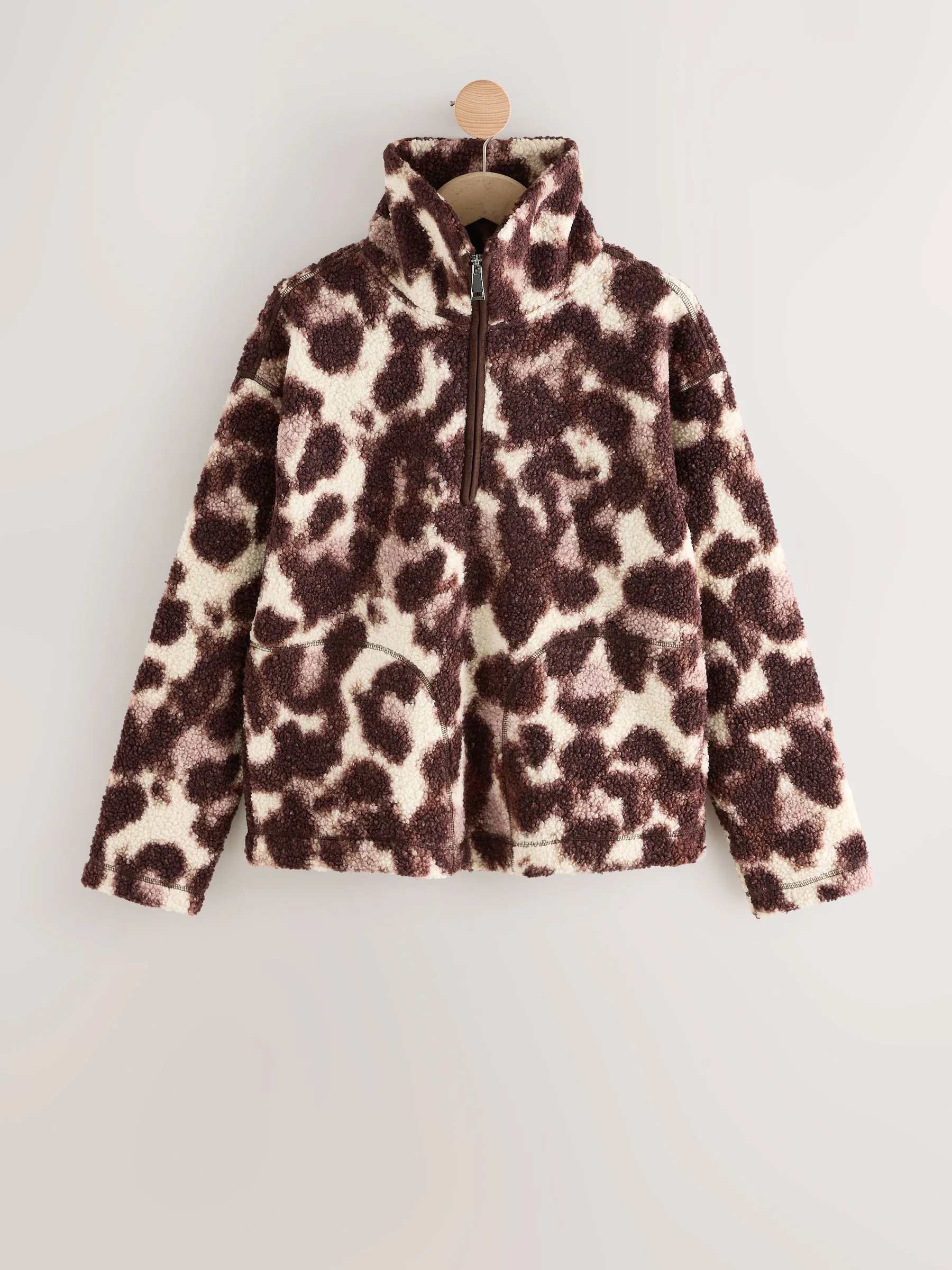 Chocoladebruin/roze luipaardprint - Soft Touch Knusse Teddy Borg Kwartrondrits Fleece