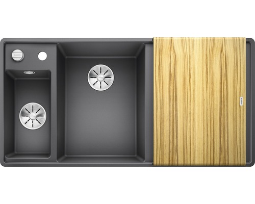 Blanco AXIA III 6 SF spoelbak, 990 x 500 mm, rotsgrijs, 524664, 1 bak met afdruipgedeelte, bak links met secundaire bak