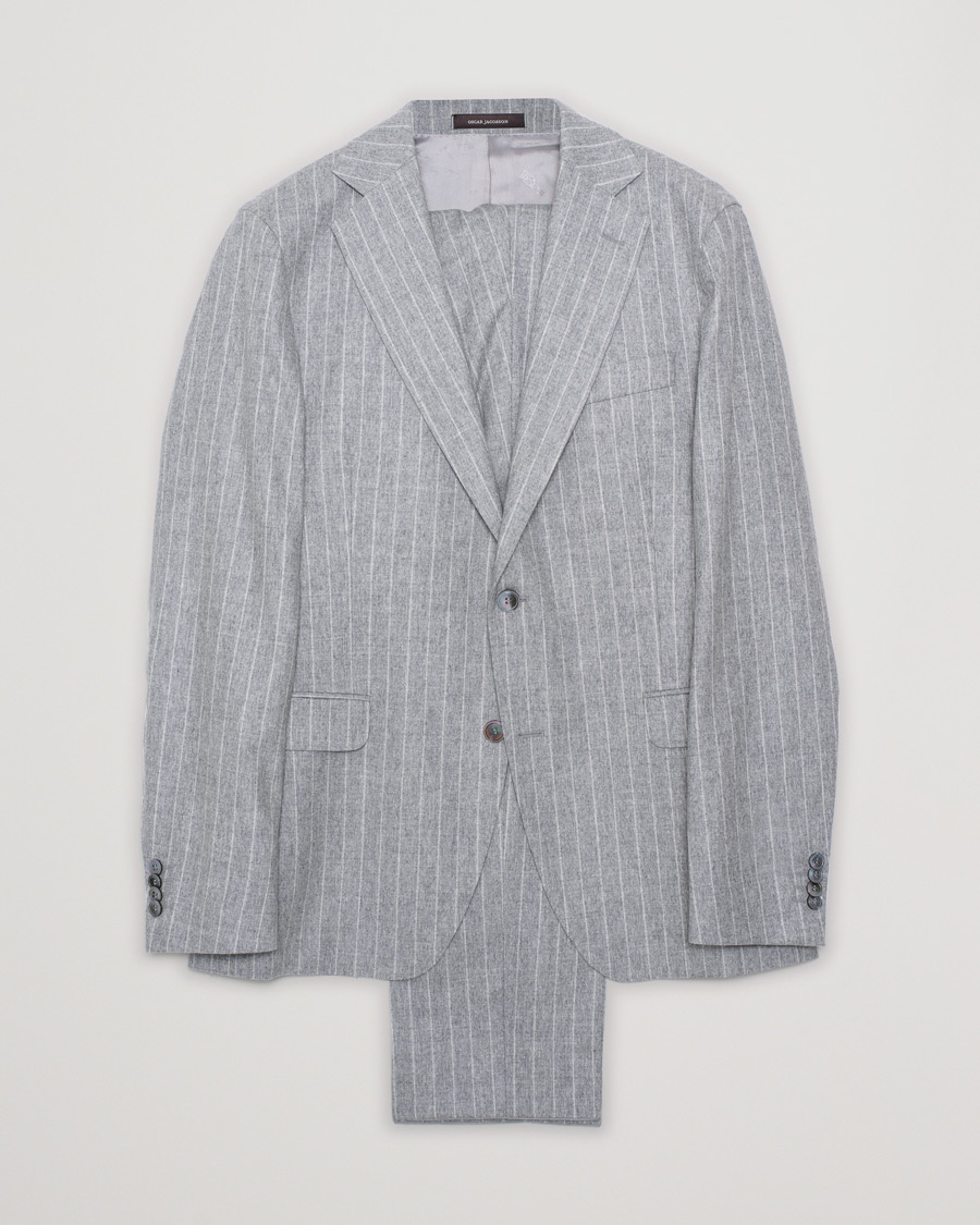 Oscar Jacobson Ego Pinstripe Wool Flannel Suit Grey Melange