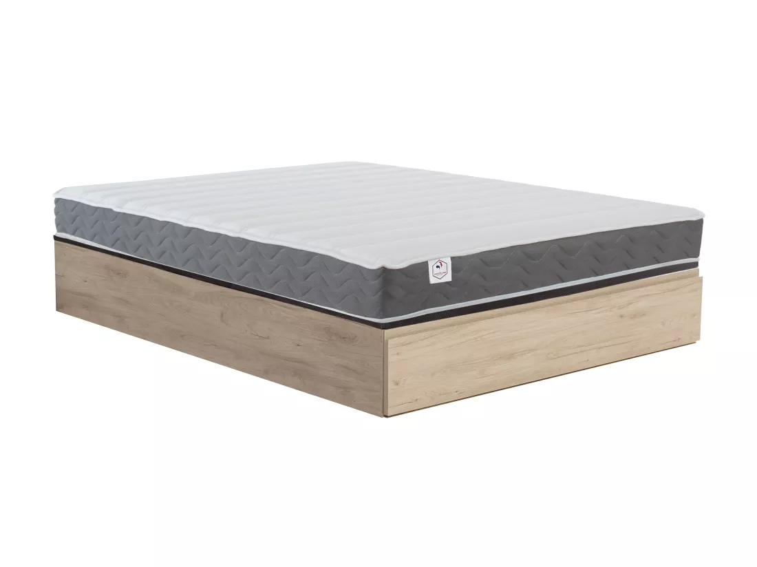 Ensemble 160 x 200 cm sommier coffre avec tiroir naturel clair + matelas mousse HD mémoire de forme et tissu 3D respirant ép.18cm - HEAVEN de YSMÉE