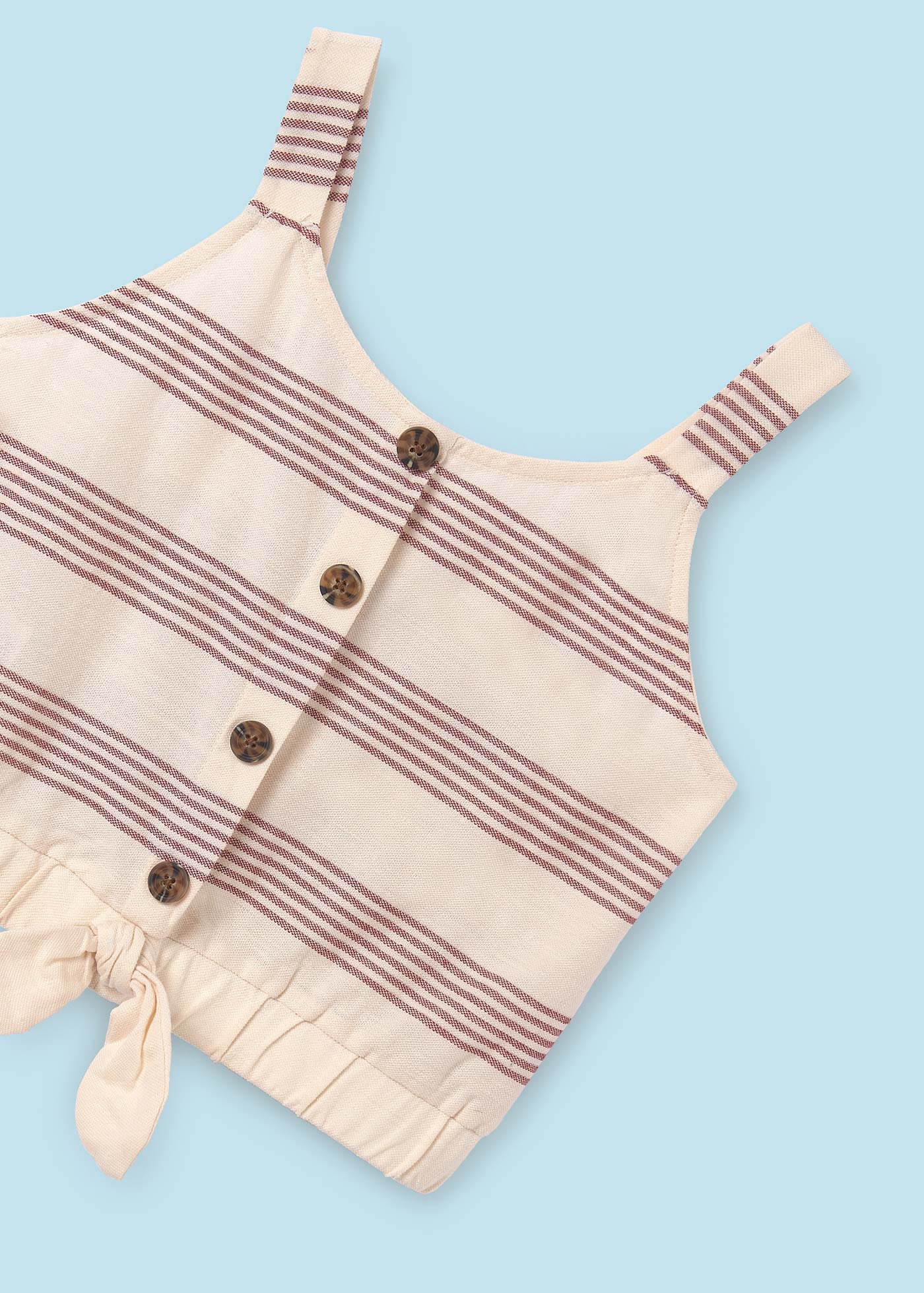 Conjunto de piqué listrado de 2 peças para meninas, cor terracota.