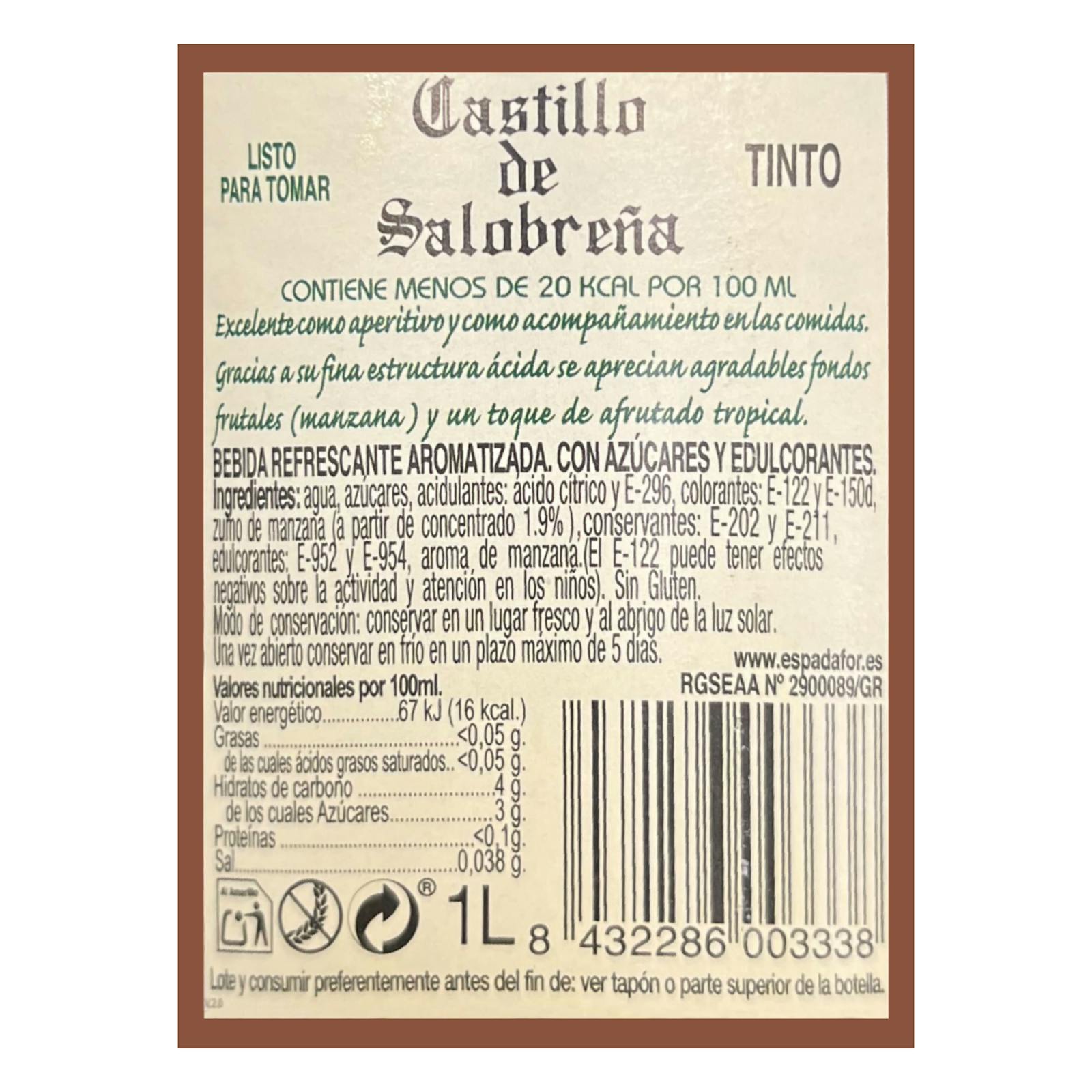 Boisson rafraîchissante, sans alcool, au goût rouge clair du Castillo de Salobreña
