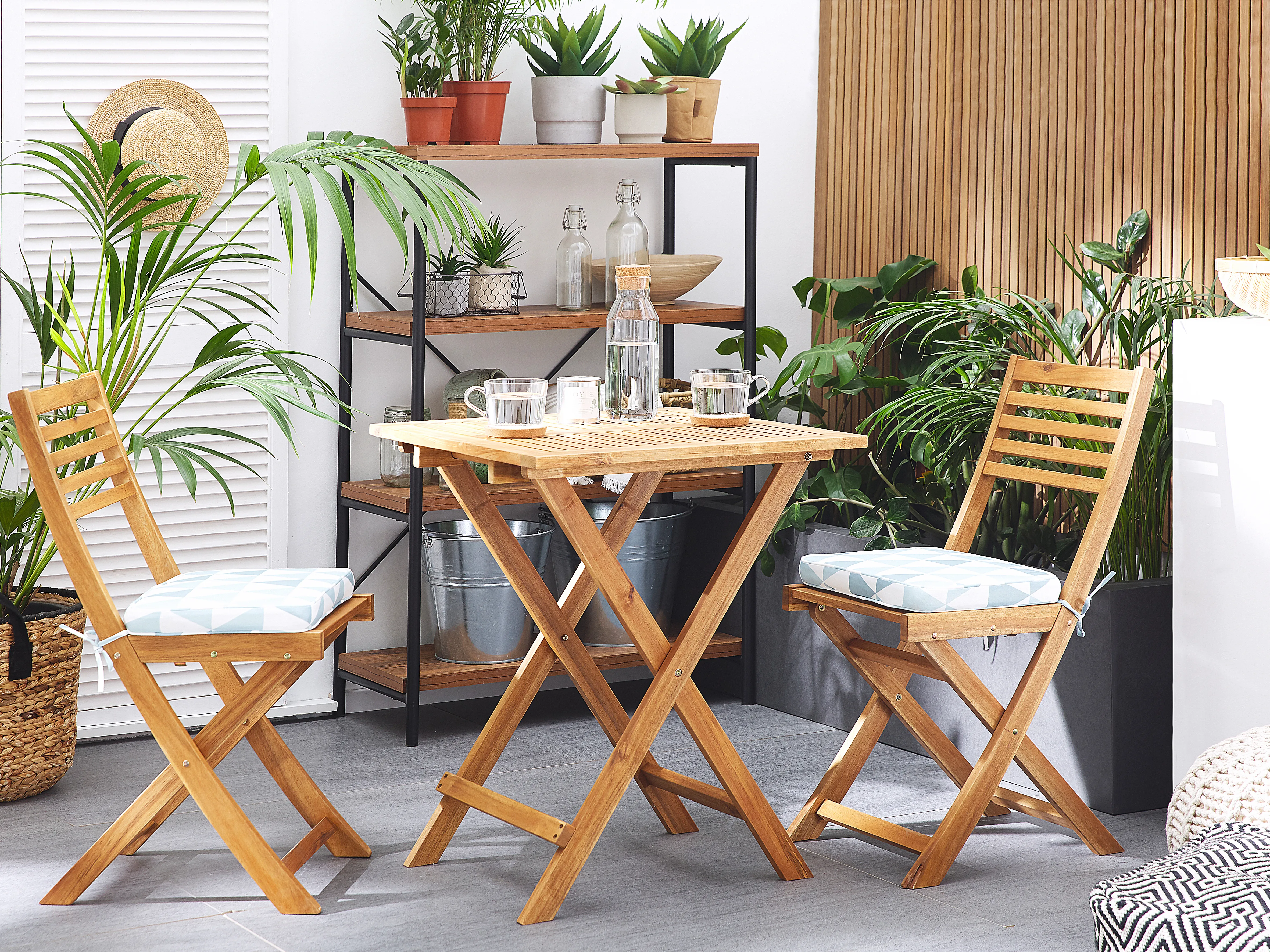 Bistroset met kussens inklapbaar FIJI Acaciahout Blauw