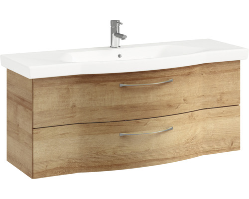 Badkamermeubelset serie 6005 Sprint BxD 122 x 48,1 cm, frontkleur Riviera Oak, 2-delige set met keramische wastafel