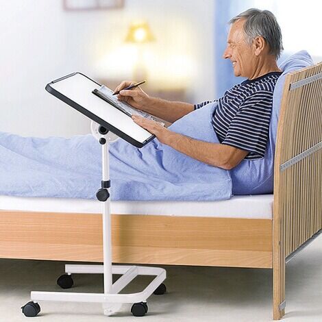 REHAFORUM MEDICAL Betttisch, Weiß höhenverstellbar mit 4 Räder und Feststellbremse