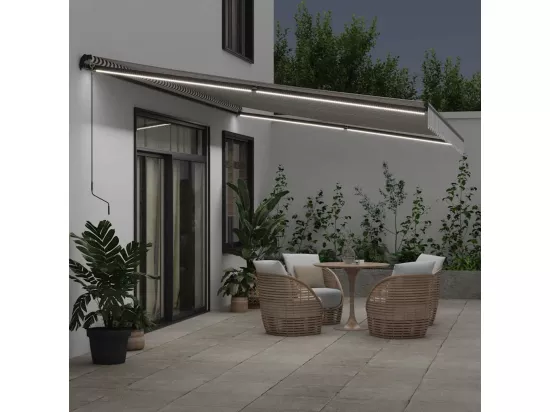 Auvent manuel rétractable avec LED anthracite blanc 600x300 cm