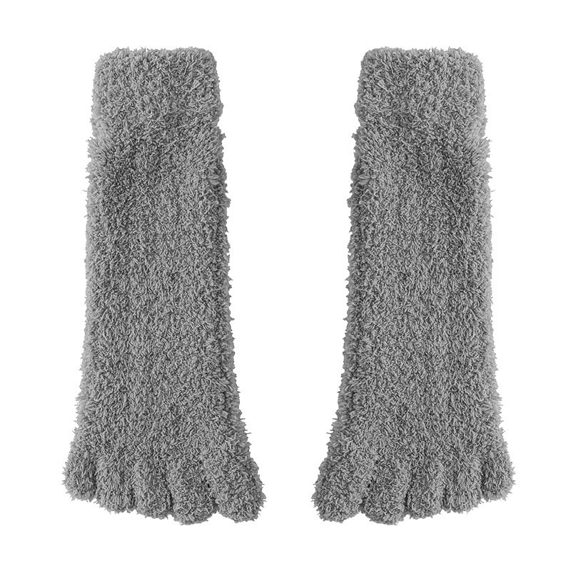 (1 Paar) Kuschel Socken Zehentrenner Wintersocken Füsslinge Flauschige Bettsocken (One Size) - Grau