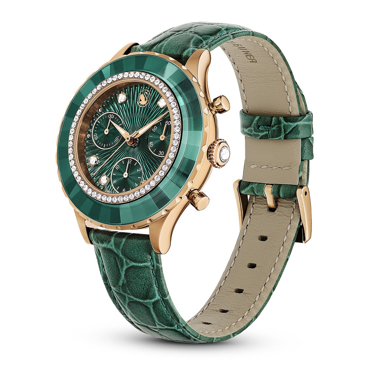 Montre femme Swarovski Octea Chrono cuir vert