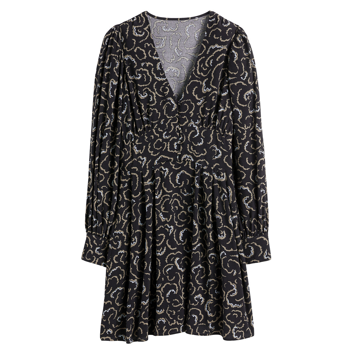 COLEÇÕES LA REDOUTE<br>Vestido curto evasê, mangas compridas, estampado