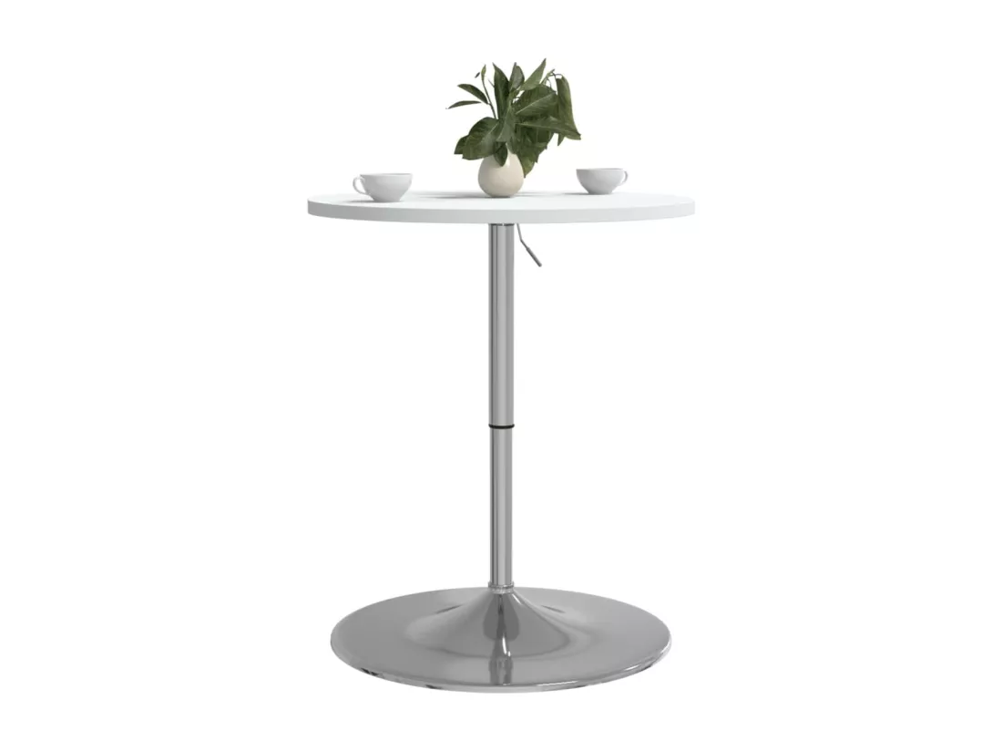 Table de bar blanc 60x60x90cm bois d'ingénierie et acier chromé
