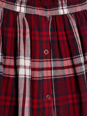 Saia midi xadrez tartan com cintura alta e amarração tipo paperbag