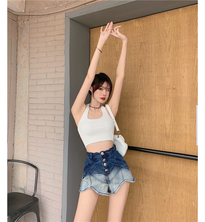 Manicotto - Hoge taille denim hotpants met kleurverloop