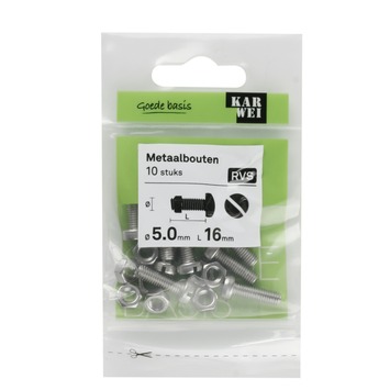 KARWEI metaalbout RVS 5x16 mm 10 stuks