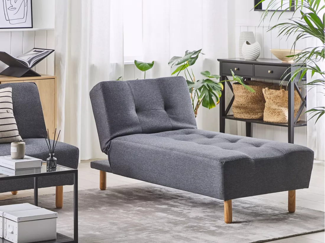 Chaise longue en tissu gris foncé ALSTEN