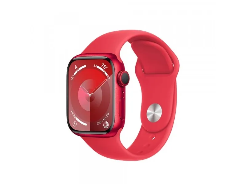 [OUTLET] - Apple Watch Series 9 (GPS) - (PRODUCT) RED - 41 mm - rød aluminium - smart ur med sportsbånd - fluoroelastomer - rød - båndstørrelse: S/M - 64 GB - Wi-Fi, Bluetooth, UWB - 31.9 g