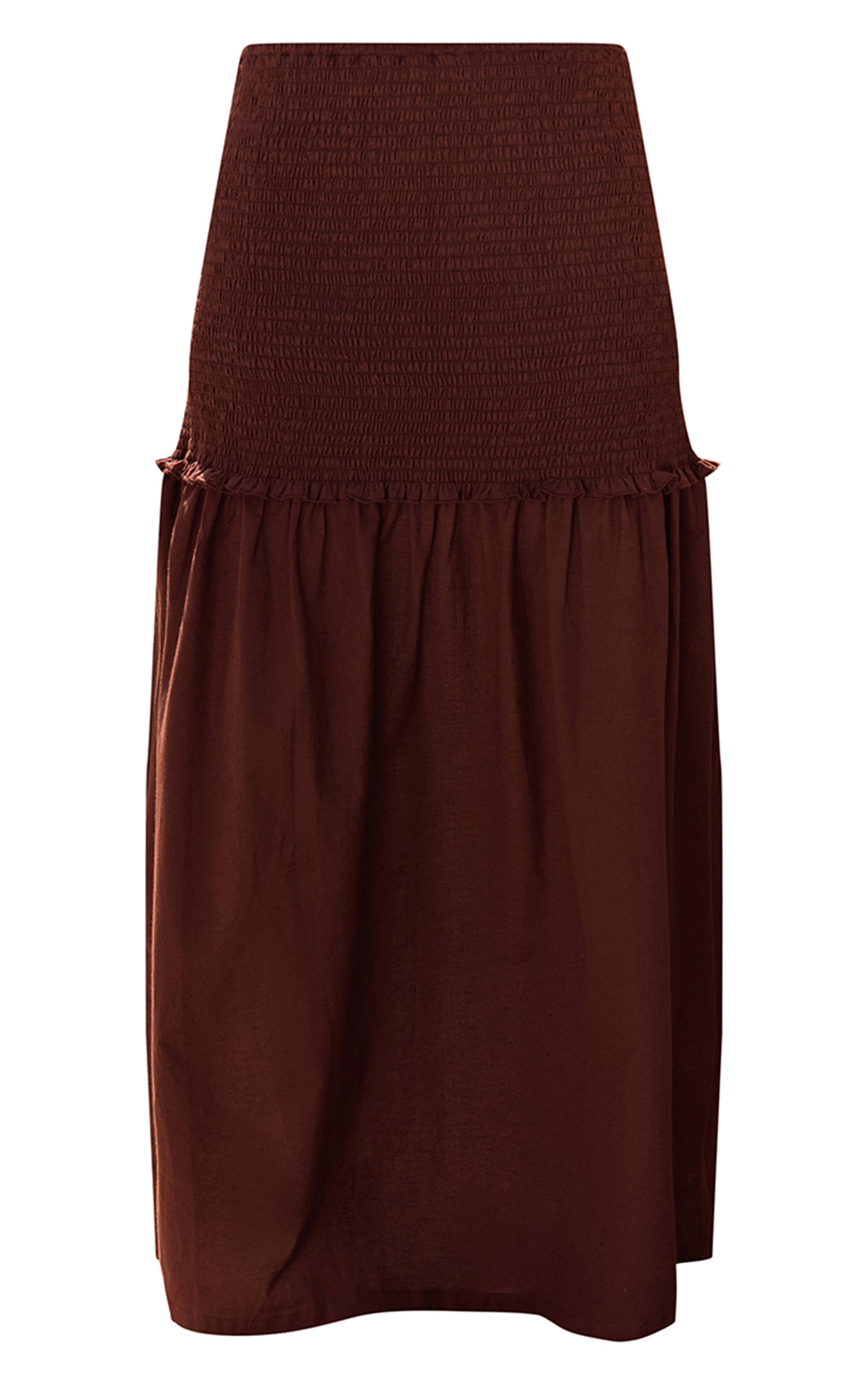 Marron Ensemble Coordonné Jupe Longue Froncée Contrastante