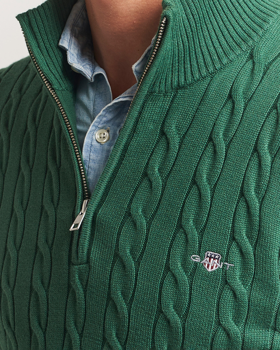 GANT Cotton Cable Half Zip Forest Green