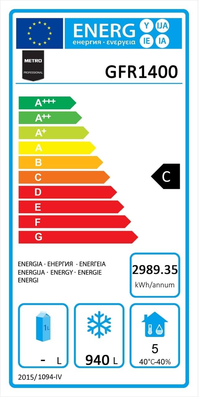 METRO Professional Armoire Réfrigérée Négative GFR1400, 131,4 x 80,5 x 206,5 cm, 940 L, Froid Ventilé, 980 W, avec Serrure, argenté, Frigo, Congélateur, 2 portes, Side by Side