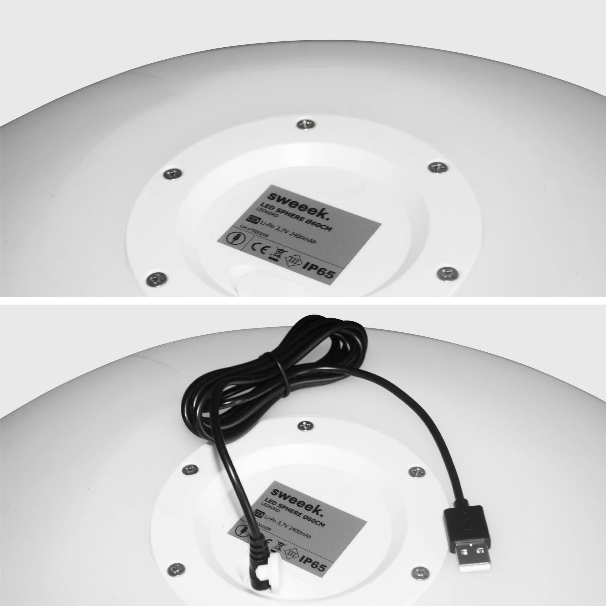 Boule led 60cm - sphère décorative lumineuse. 16 couleurs. Ø 60cm. Chargeur câble usb (fourni)