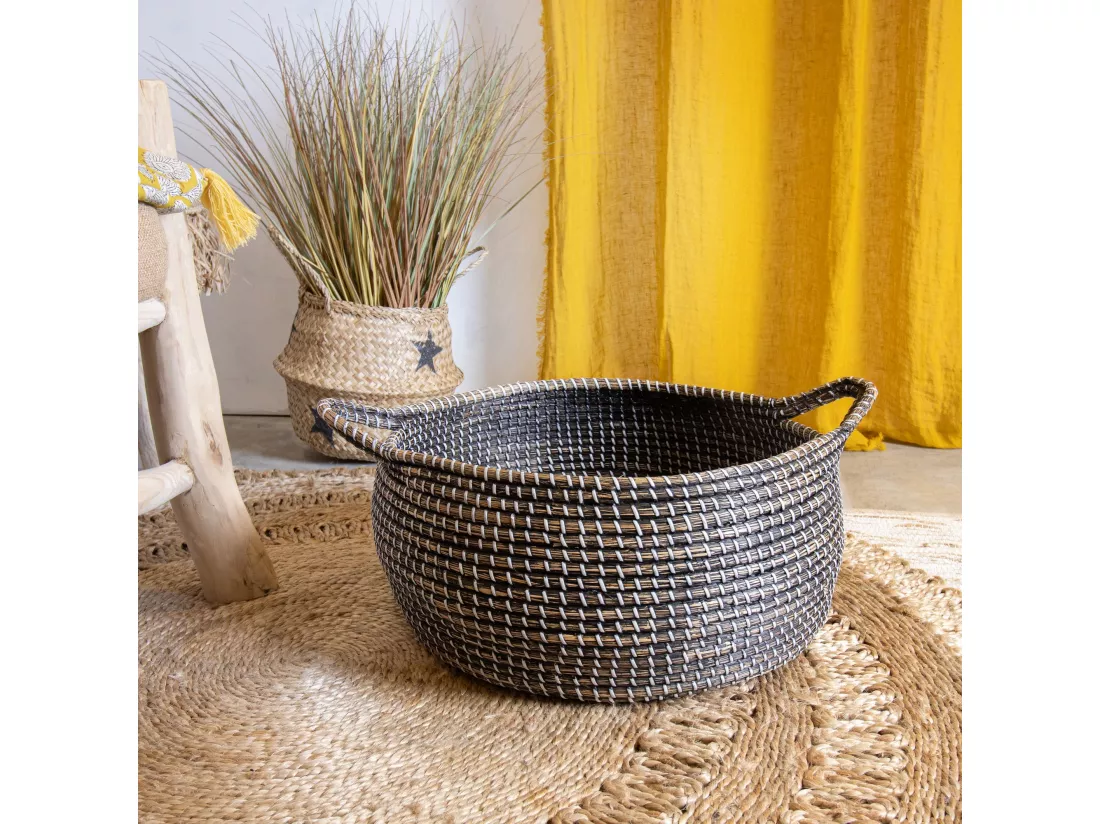 Now's Home - Panier En Jonc De Mer Marron Avec Anses 50x27cm Con Dao