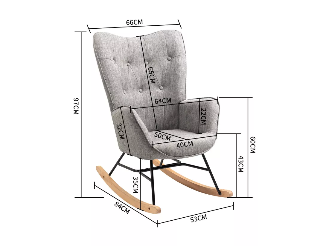 MEUBLES COSY Fauteuil à Bascule Allaitement Rocking Chair Scandinave Chaise Loisir Revêtement en Tissu avec Pieds en Bois Massif pour Salon, Chambre, Le balcon, Gris Clair